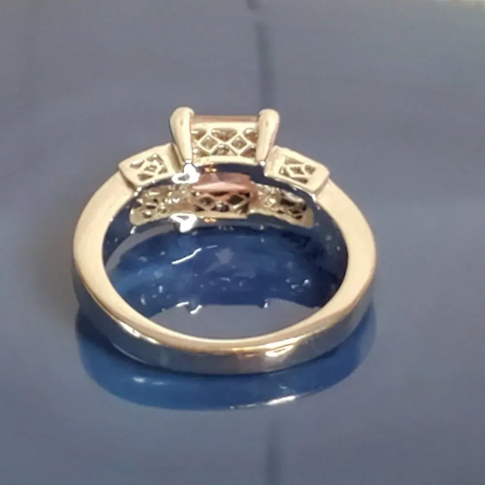 Faux White Gold Pink Crystal Princess Cut Cocktail Ring 6.5